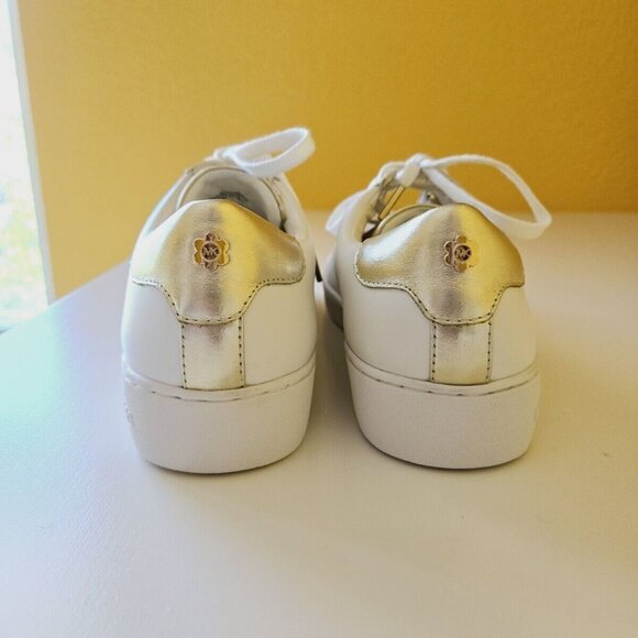 Michael Kors Women’s Lace Up Sneaker Irving Optic White Gold Leather Size 9M/39M - Picture 9 of 16